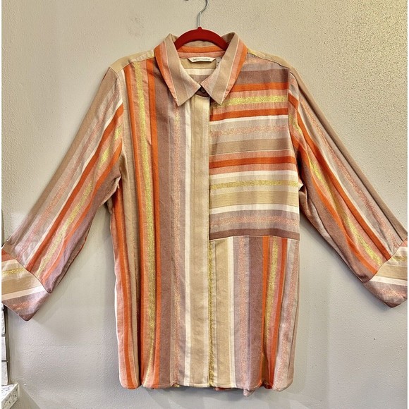 Soft Surroundings Tops - Soft Surroundings Maddalena Metallic Striped Button Down Shirt in Size XL